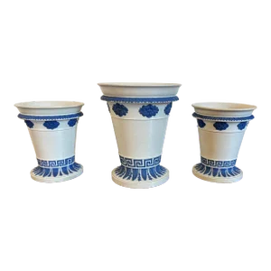 Antique English Regency Early 19th Century Wedgwood Smear Glaze Jasperware Vases or Urns Circa 1820 - Set of 3