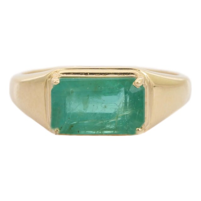 2.76 Carat Prong Set Emerald Signet Ring Size 5.5 For Sale