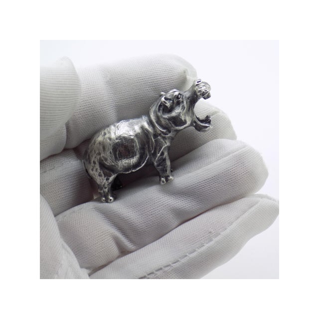 Vintage Solid Continental Silver Hippopotamus Miniature, handcrafted in Arezzo (Tuscany) during the 1960s 1970s This...