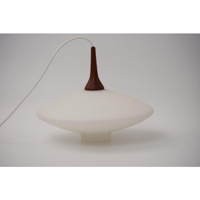 Brown Mid-Century Modern Danish UFO Lamp in Opal Glass and Teak, 1960s For Sale - Image 8 of 15