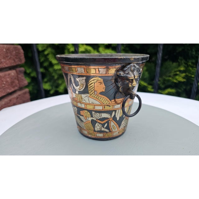 Brass Ice Bucket with Egyptian Style Lion-Head Handles, 1960s For Sale - Image 6 of 7