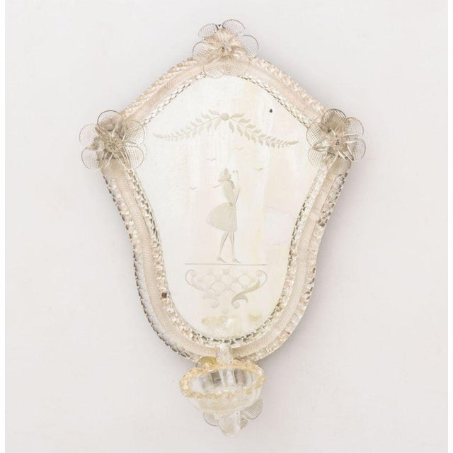 Pair of Venetian Etched Mirrored Glass Appliques, with rosette motif. 11.75" H x 8" W x 6" D. Provenance: From a New York...