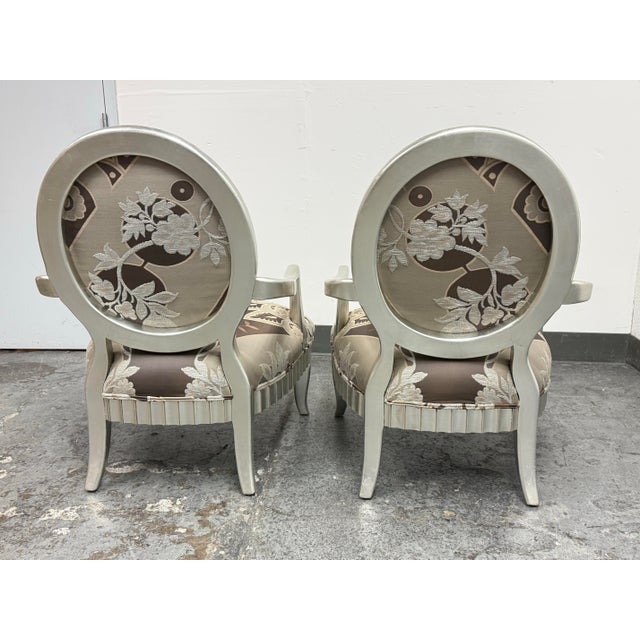 2010s Century Furniture Oval Back Armchairs, Pair. For Sale - Image 5 of 12