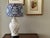 Vintage White Ceramic Bamboo Patterned Lamp With Fabric Shade For Sale - Image 9 of 10