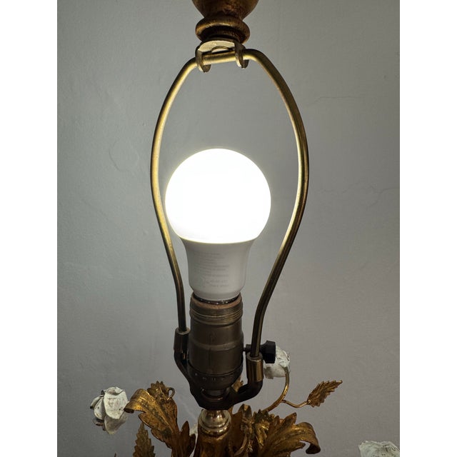 Vintage Gilt Metal Floral Lantern Table Lamp – Hollywood Regency French Style For Sale - Image 11 of 11