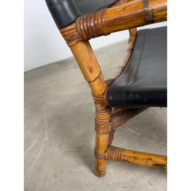 Wood Italian Bamboo and Leather Lounge Chairs, 1970s, Set of 2 For Sale - Image 7 of 12