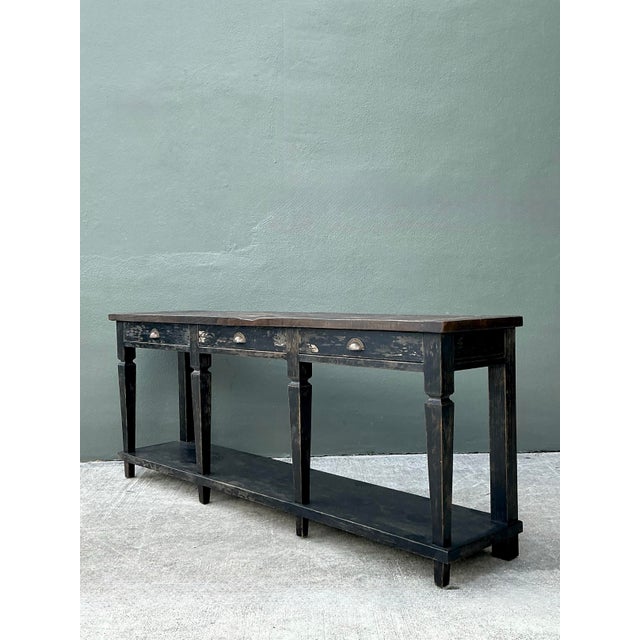 Wood Vintage Patinated Long Console Table For Sale - Image 7 of 13