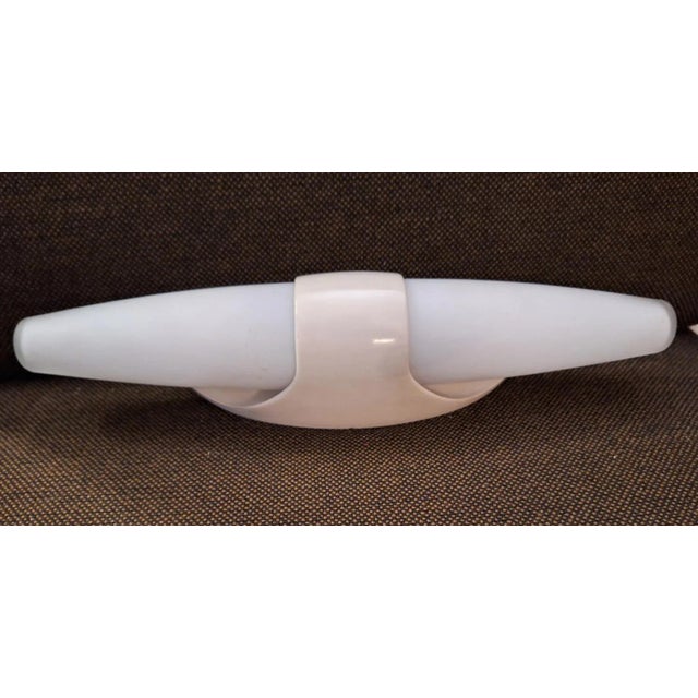 Glass Flat Vintage Wall Lamp with a Cream-Colored Plastic Housing and Two Matt White Glass Shades by Bo Niko, 1970s For Sale - Image 7 of 9