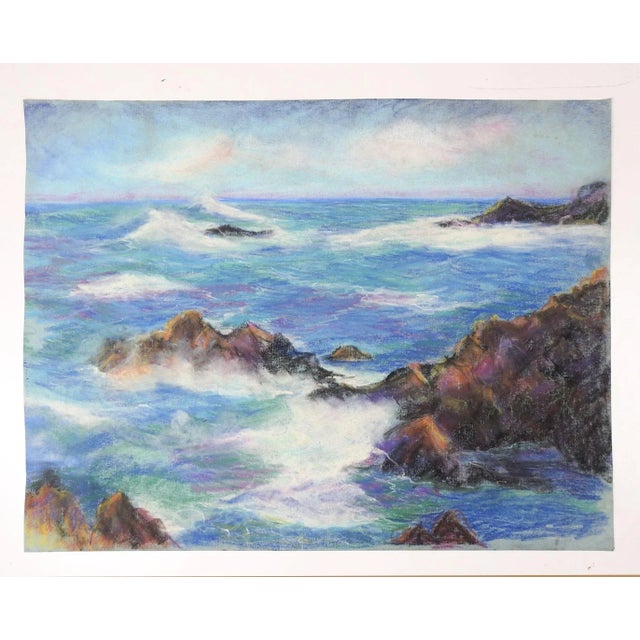 Traditional Vintage Rocky Coastline Seascape Pastel Painting For Sale - Image 3 of 4