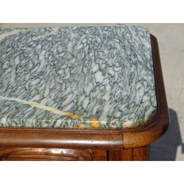 Antique Louis XV Style Walnut Bedside Table with Marble Top, 1950s For Sale - Image 14 of 18