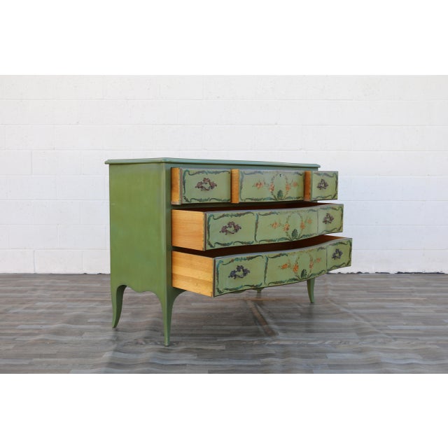 Wood French Provincial Hand-Painted Green Five-Drawer Dresser, Circa 1950s For Sale - Image 7 of 18