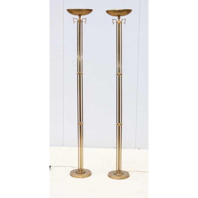 Metal 1980's Italian Torchiere Brass Floor Lamps For Sale - Image 7 of 18