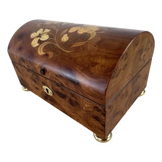 Handsome Italian Handcrafted Inlaid Burled Walnut Music Box For Sale