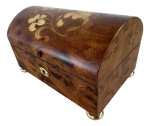 Handsome Italian Handcrafted Inlaid Burled Walnut Music Box