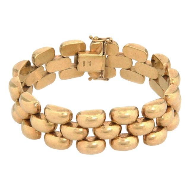 Mid 20th Century Three Row 14k Yellow Gold Bar Link Bracelet For Sale