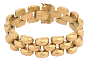 Mid 20th Century Three Row 14k Yellow Gold Bar Link Bracelet