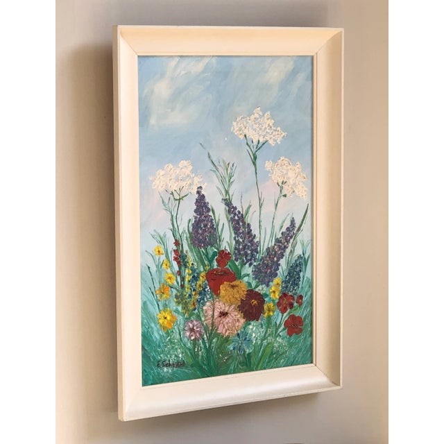 Mid-Century Modern Original Acrylic Wild Flowers on Canvas, Framed For Sale - Image 3 of 11