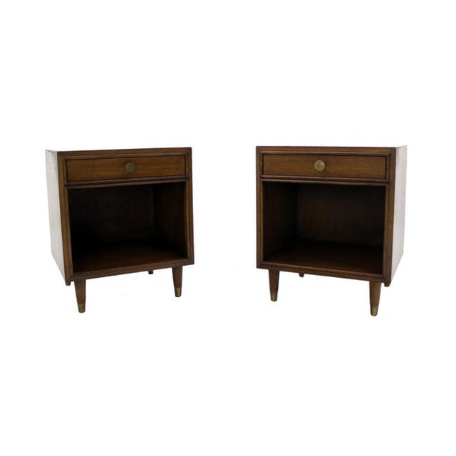Brown Pair Johnson One Drawer Espresso Mid Century Modern Walnut Night Stand End Table For Sale - Image 8 of 8