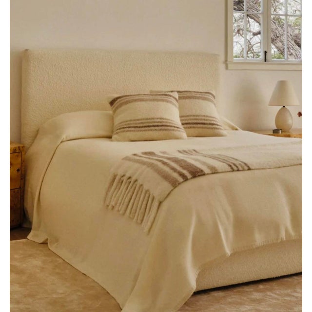 Ivory Wool Boucle Upholstered Queen Bed Headboard by Jenni Kayne For Sale - Image 4 of 9