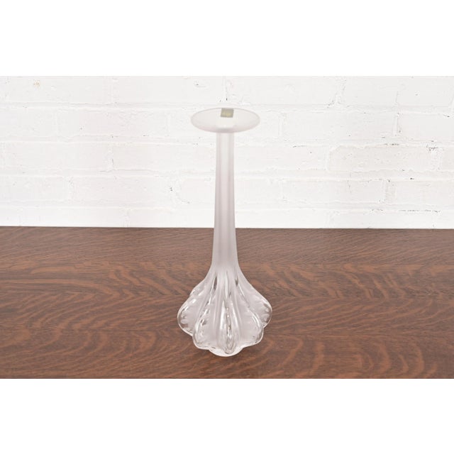 A gorgeous Art Deco or Art Nouveau style frosted crystal glass bud vase By Marie-Claude Lalique for Lalique Paris, France,...