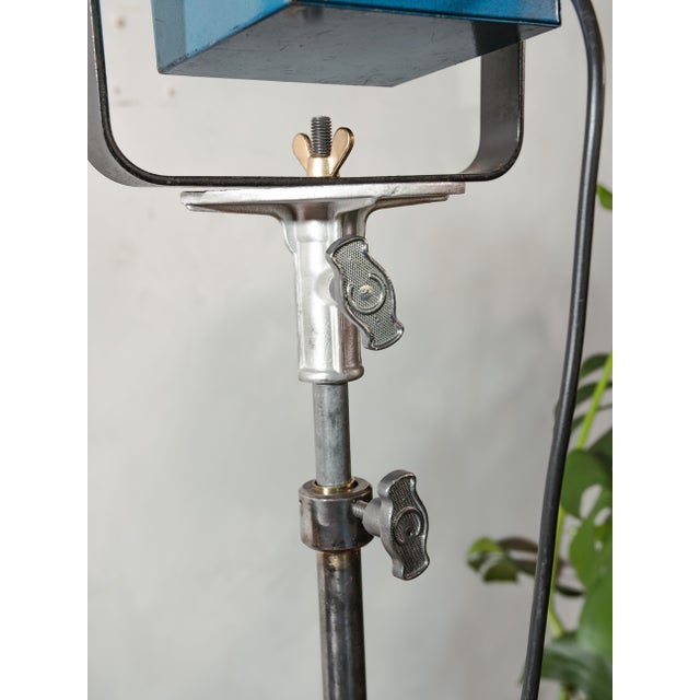Blue Fresnel Theater Spotlight Floor Lamp on Matching Steel Tripod from A.E. Cremer, Paris, 1950s For Sale - Image 6 of 18