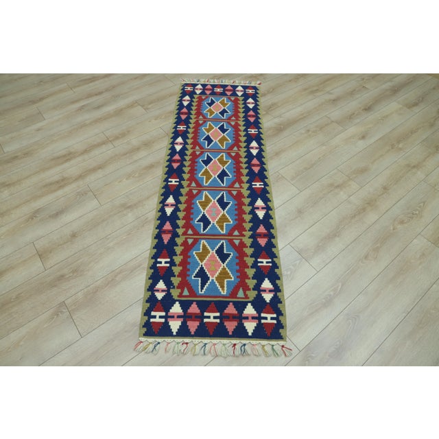 1970s Scandinavian Blue Cappadocia Kilim Runner Rug For Sale - Image 13 of 13