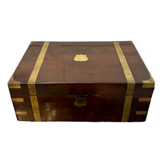 Antique Victorian Mahogany Brass Bound Writing Box, 1860 For Sale