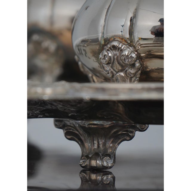 1980s Outstanding 7 Piece Silverplate Tea Set W. Kettle on Stand For Sale - Image 4 of 14