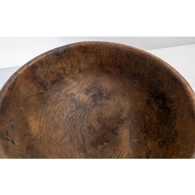 19th Century Primitive Rustic Hand Carved Elm Bowl, New England For Sale - Image 11 of 18