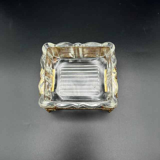 Vintage Hollywood Regency Ormolu Filigree Gold Gilt Vanity Accessories Set Perfume Bottles & Soap Dish 3 Pieces For Sale In Houston - Image 6 of 12