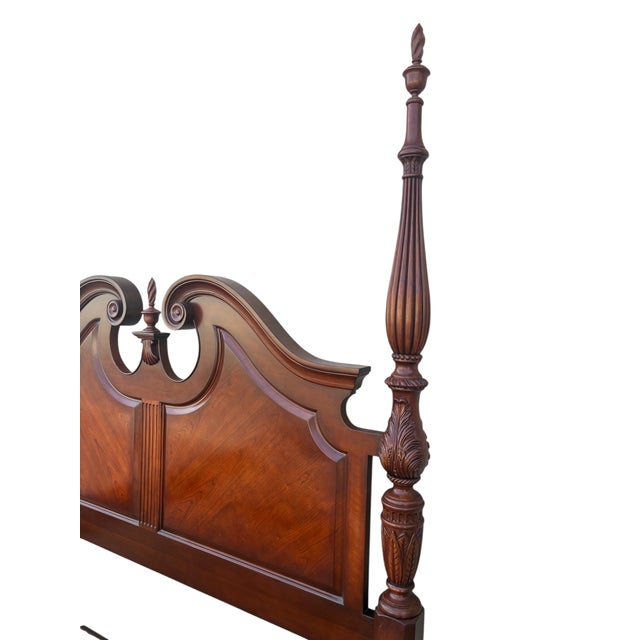 Thomasville Collectors Cherry King Size Poster Bed Carved Headboard Chippendale For Sale - Image 12 of 18