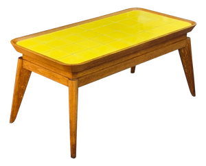 Coffee Table in Oak with Yellow Tiled Top, France, 1950s
