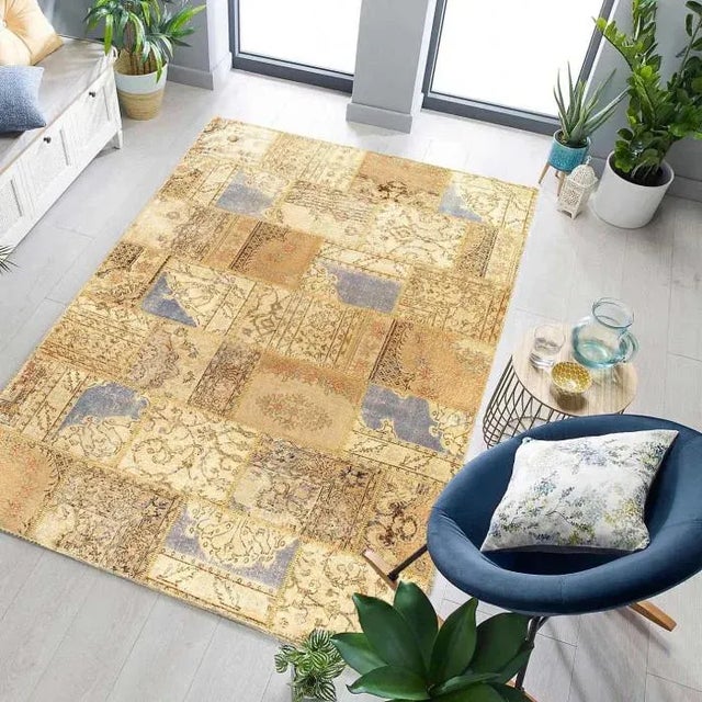 Modern Pasargad Beige Turkish Patchwork Rug For Sale - Image 3 of 4