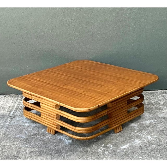 Mid 20th Century Vintage Stacked Rattan Coffee Table After Paul Frankl For Sale - Image 5 of 12