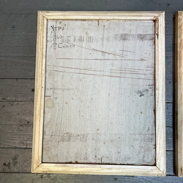 Brown Two 1960’s Original Impressionist Lake and Bridge Landscape Paintings - Set of Two For Sale - Image 8 of 9