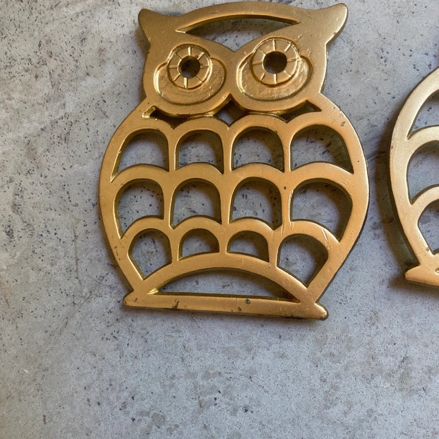 1970s Brass Owl Trivets- a Pair For Sale In Atlanta - Image 6 of 9