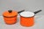 Orange Vintage Enamel Orange & Black Metal Double Boiler Nesting Pot W/ Lid For Sale - Image 8 of 13