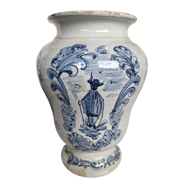 Antique Italian Blue and White Pottery Vessel For Sale - Image 4 of 7