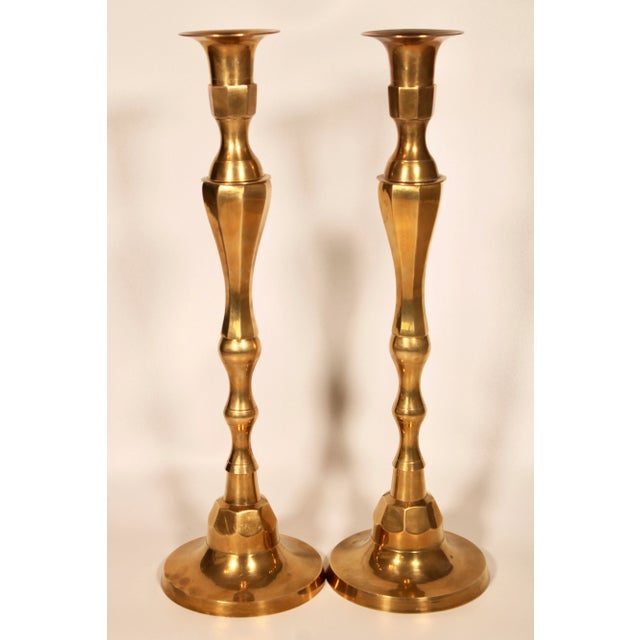 Brass Tall Vintage Industrial Modern Brass Candlesticks For Sale - Image 8 of 9