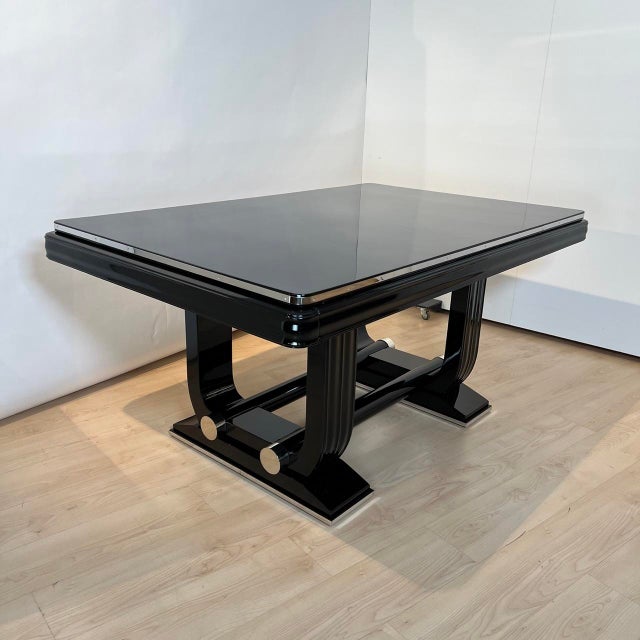 Metal Art Deco Expandable Dining Table in Black Lacquer and Chrome, 1930 For Sale - Image 7 of 18