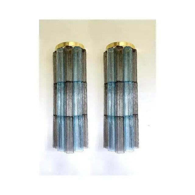 Blue Grey and Light-Blue Murano Glass Tronchi Sconces by Simoeng, Set of 2 For Sale - Image 8 of 11