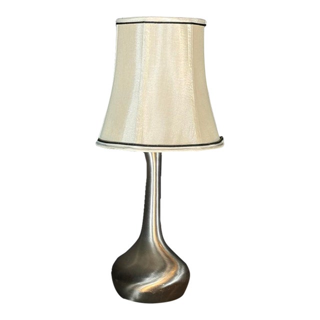 2000s Modern Silver Table Lamp With Cream Shade For Sale