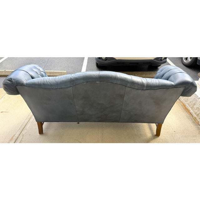 Vintage Blue Leather Camelback Chesterfield Sofa For Sale - Image 17 of 18