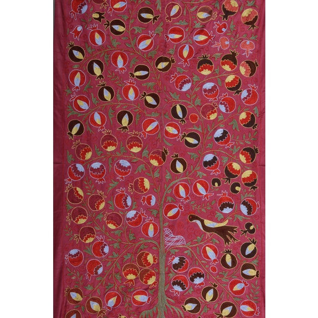 1960s Suzani Wall Decor With Tree of Life Fish Pictorial Motifs 3'2'' X 6'4'' For Sale - Image 5 of 8