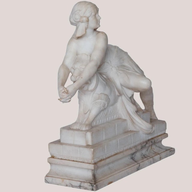 C. Cipriani, Female Figure on Mythical Beast, Alabaster, in Good conditions. Designed 1890 to 1919
