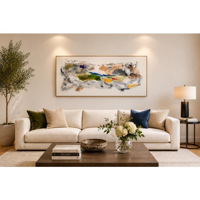 Contemporary Large Modern Tan, Black Abstract Expressionist Painting "Murmuration" Large Nature Inspired by Michele Zuzalek For Sale - Image 3 of 11