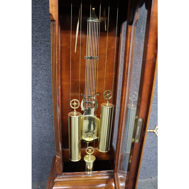 Howard Miller “Taylor” Mahogany Grandfather Clock With Brass Dial & Triple Weights For Sale - Image 13 of 14