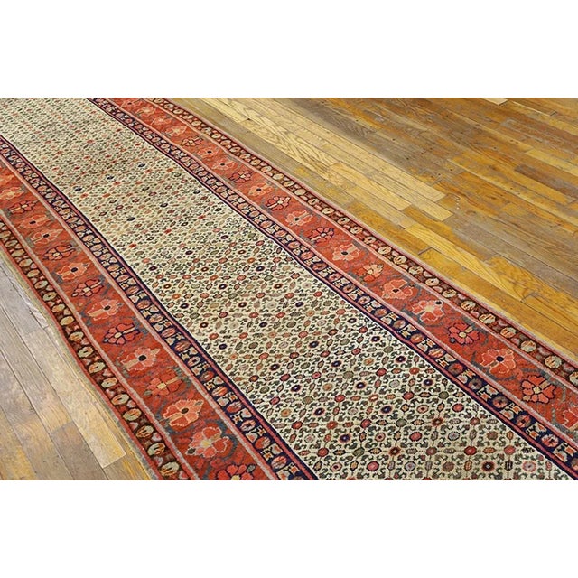 19th Century 1870s Ivory Geometric Tribal Nw Persian Runner Carpet 3' X 14'6" Handmade Wool Runner Rug For Sale - Image 5 of 12