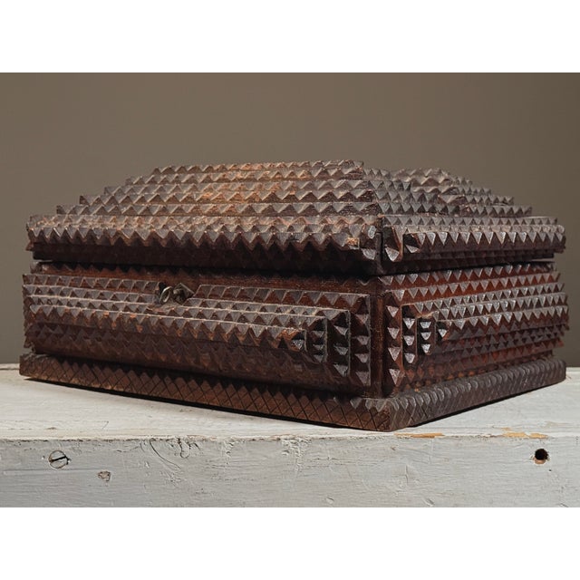 1920s Antique Heavy Double 5 Layer Pyramid Lid Tramp Art Box/Folk Art For Sale - Image 5 of 12