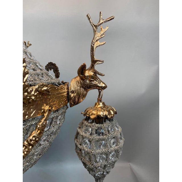1970s French Louis XVI Gold Bronze Deer Head Chandelier 10Lt For Sale - Image 11 of 18